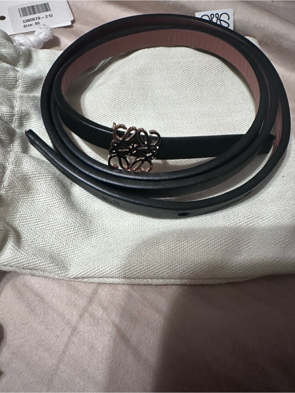 LOEWE anagram slim Black/tan Leather reversible Belt with Decorative Gold Buckle